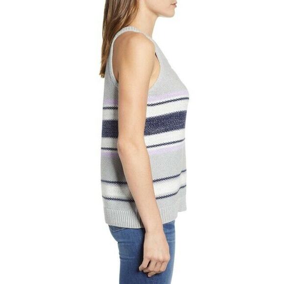 Caslon Ribbed Knit Striped Pullover Tank Top Sweater Sleeveles Crew Neck X-Small - Picture 3 of 8